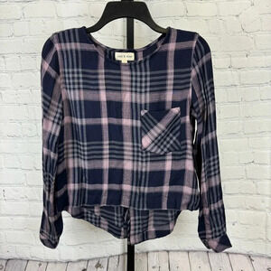 Cloth & Stone Plaid Lace Up Back Top Size XS